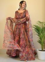 Organza Multi Party Wear Digital Print Readymade Umbrella Anarkali Suit